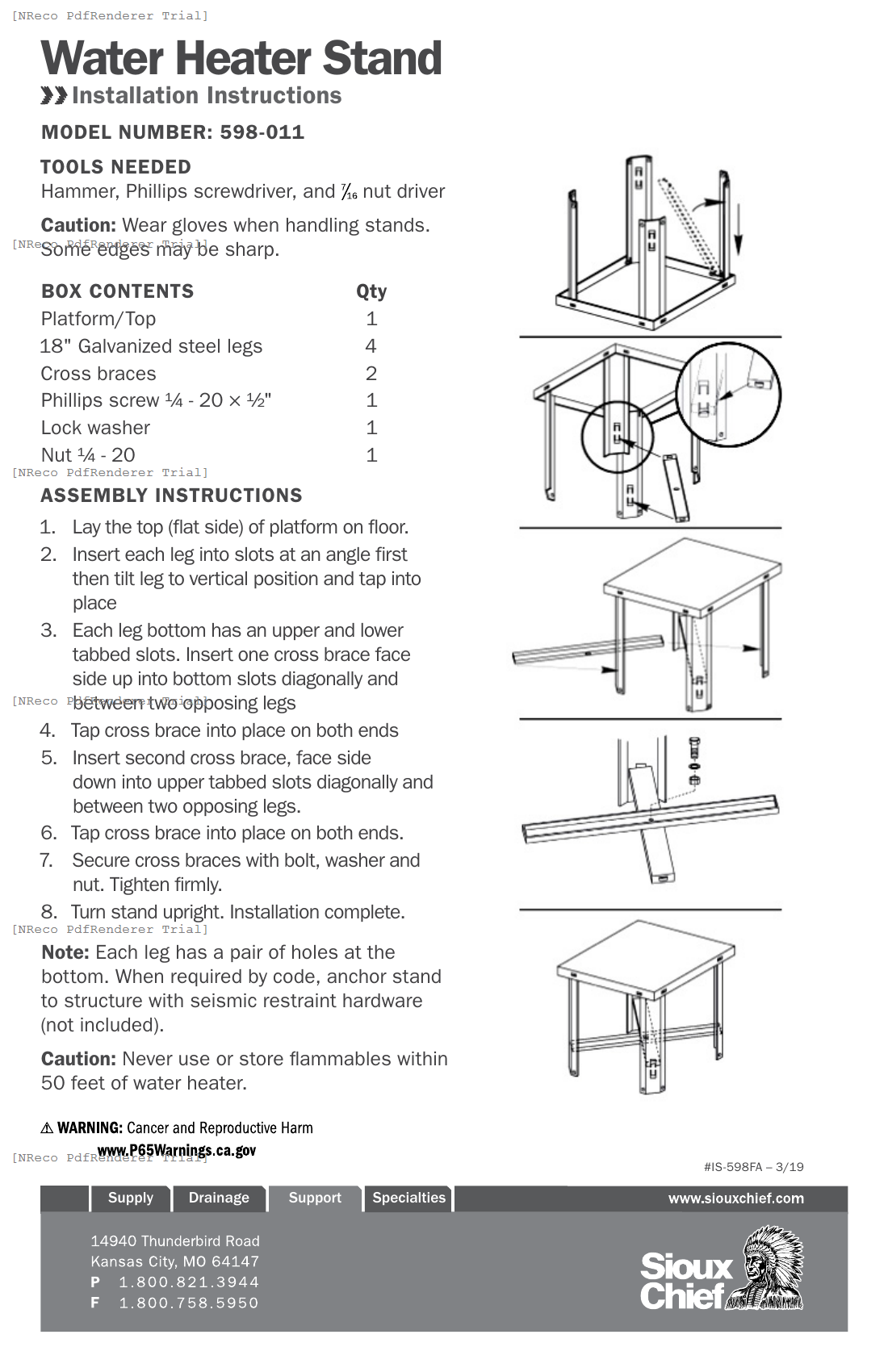 598-011 - WATER HEATER STAND (FAST-ASSEMBLE) - INSTRUCTION SHEET.PDF Technical Document